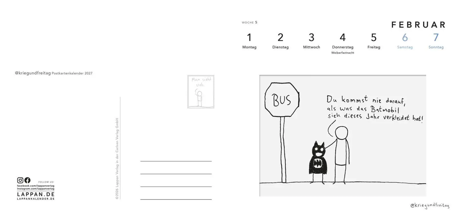 Bild: 9783830322948 | kriegundfreitag: Postkartenkalender 2027 | @Kriegundfreitag | Kalender