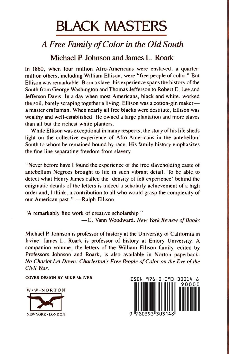 Rückseite: 9780393303148 | Black Masters | A Free Family of Color in the Old South | Johnson