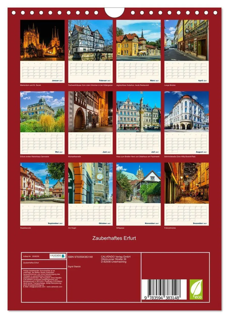 Bild: 9783594383148 | Zauberhaftes Erfurt (Wandkalender 2027 DIN A4 hoch), CALVENDO...