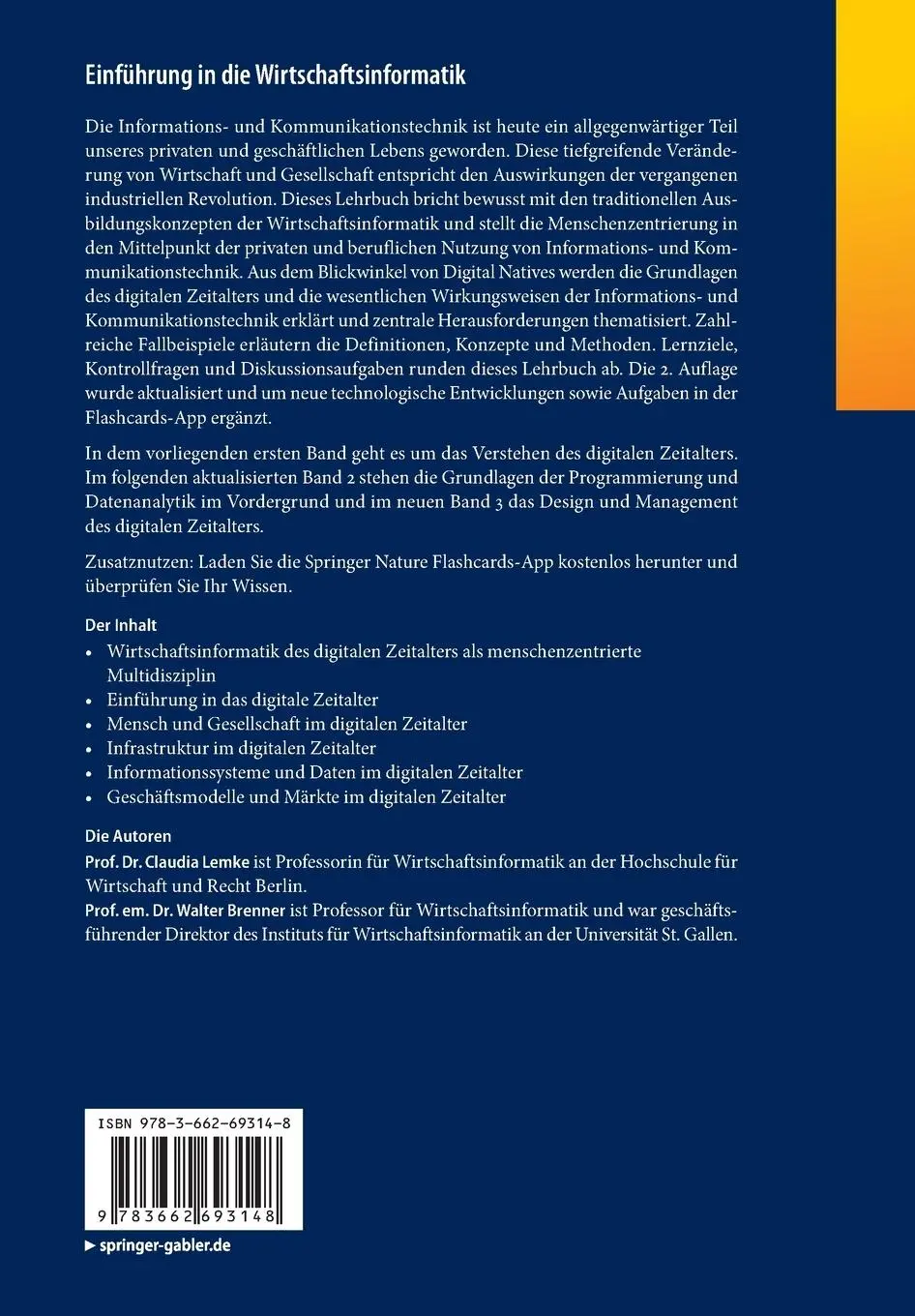 Rückseite: 9783662693148 | Einführung in die Wirtschaftsinformatik | Walter Brenner (u. a.)