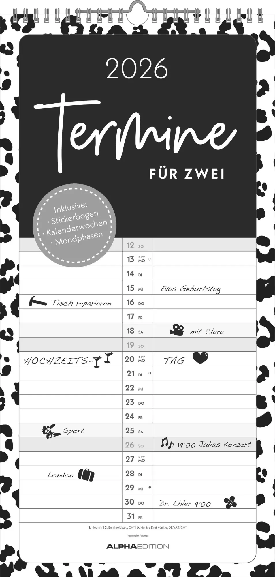 Cover: 4069095003248 | Termine für 2 Black and White 2026 Familienplaner - Timer -...