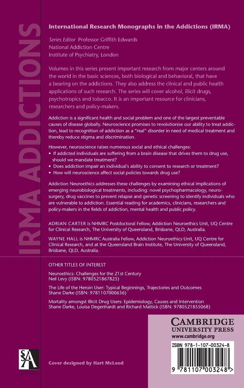 Rückseite: 9781107003248 | Addiction Neuroethics | Adrian Carter (u. a.) | Buch | Gebunden | 2011