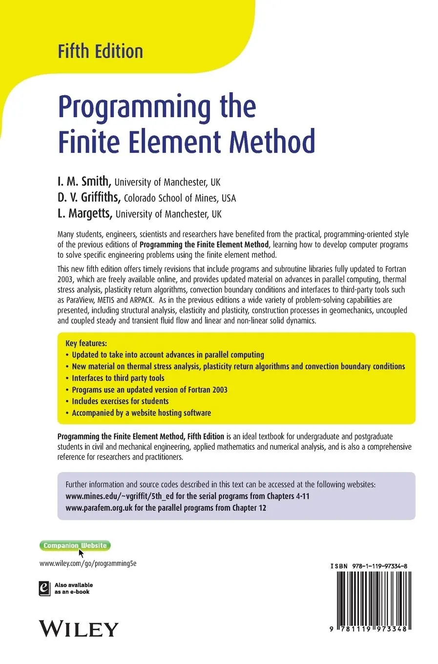 Rückseite: 9781119973348 | Programming the Finite Element Method | I M Smith (u. a.) | Buch