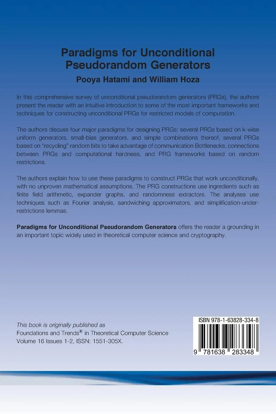 Rückseite: 9781638283348 | Paradigms for Unconditional Pseudorandom Generators | Hatami (u. a.)