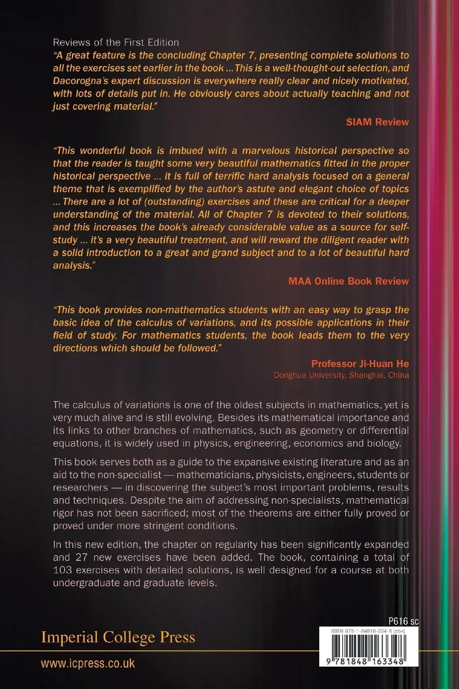 Rückseite: 9781848163348 | INTRO TO CALCUL VARIA (2ND ED) | Bernard Dacorogna | Taschenbuch | ICP