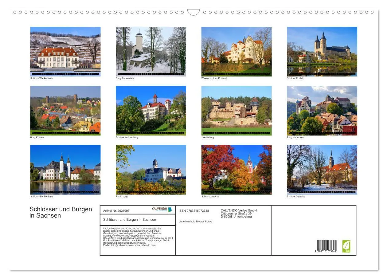 Bild: 9783516073348 | Schlösser und Burgen in Sachsen (Wandkalender 2026 DIN A2 quer),...