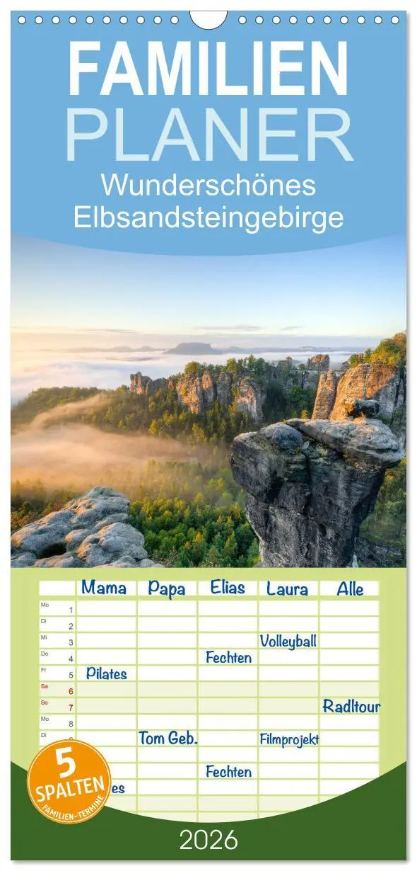 Cover: 9783516523348 | Familienplaner 2026 - Wunderschönes Elbsandsteingebirge mit 5...