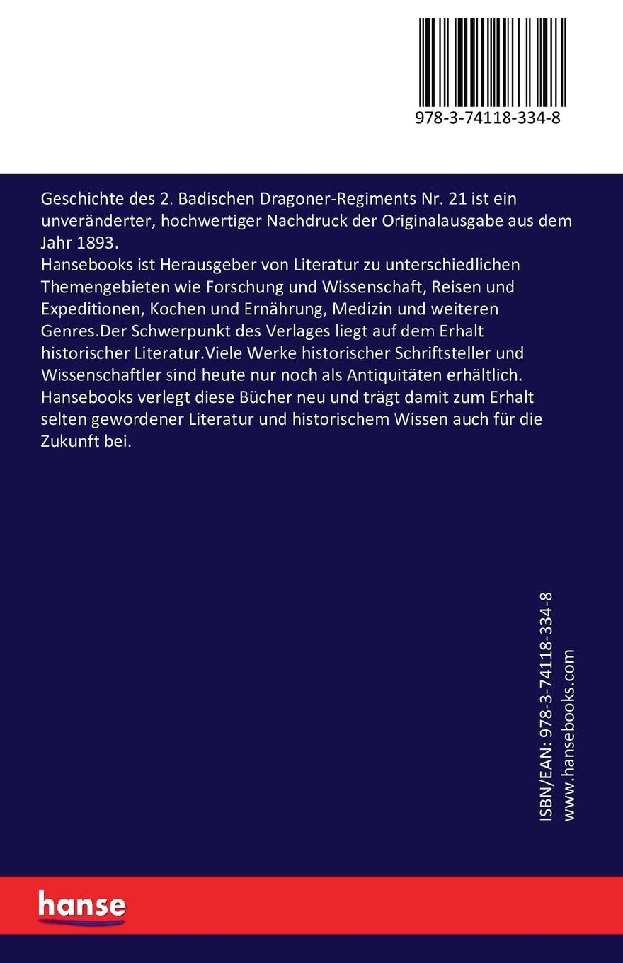 Rückseite: 9783741183348 | Geschichte des 2. Badischen Dragoner-Regiments Nr. 21 | Adolf Legde