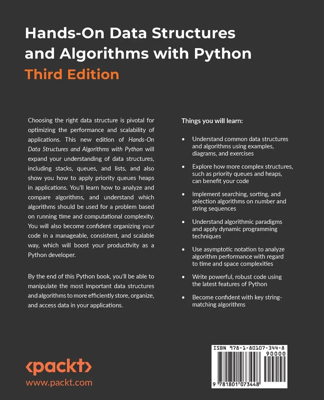 Rückseite: 9781801073448 | Hands-On Data Structures and Algorithms with Python - Third Edition