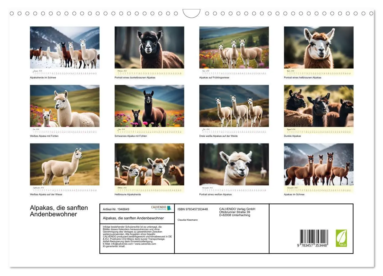 Bild: 9783457353448 | Alpakas, die sanften Andenbewohner (Wandkalender 2026 DIN A3 quer),...
