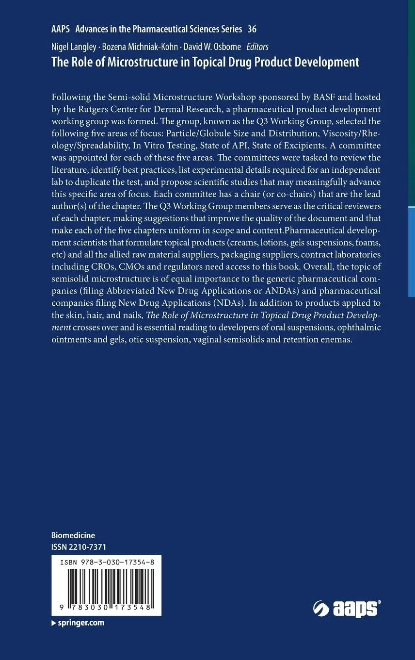 Rückseite: 9783030173548 | The Role of Microstructure in Topical Drug Product Development | Buch