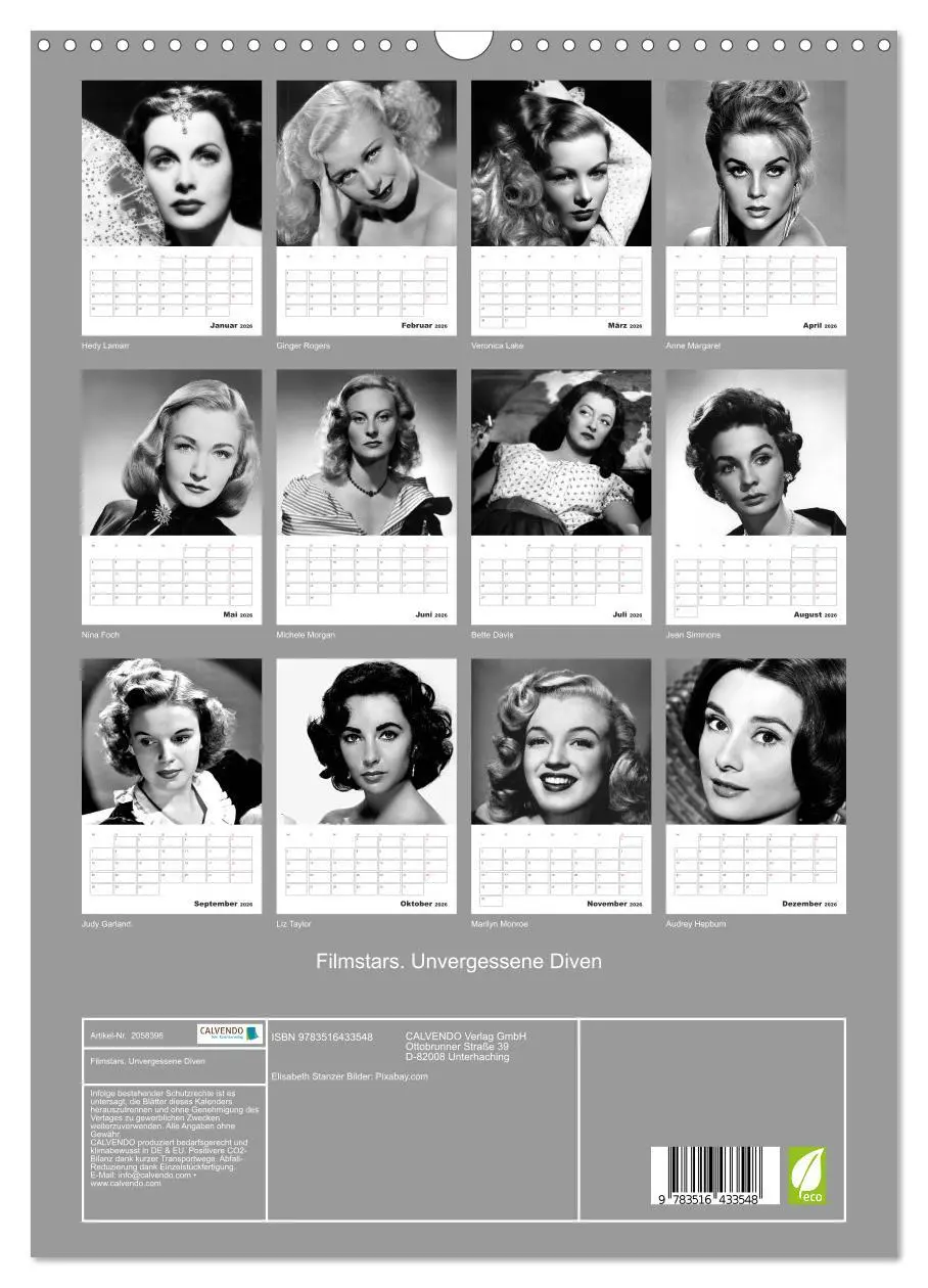 Bild: 9783516433548 | Filmstars. Unvergessene Diven (Wandkalender 2026 DIN A3 hoch),...