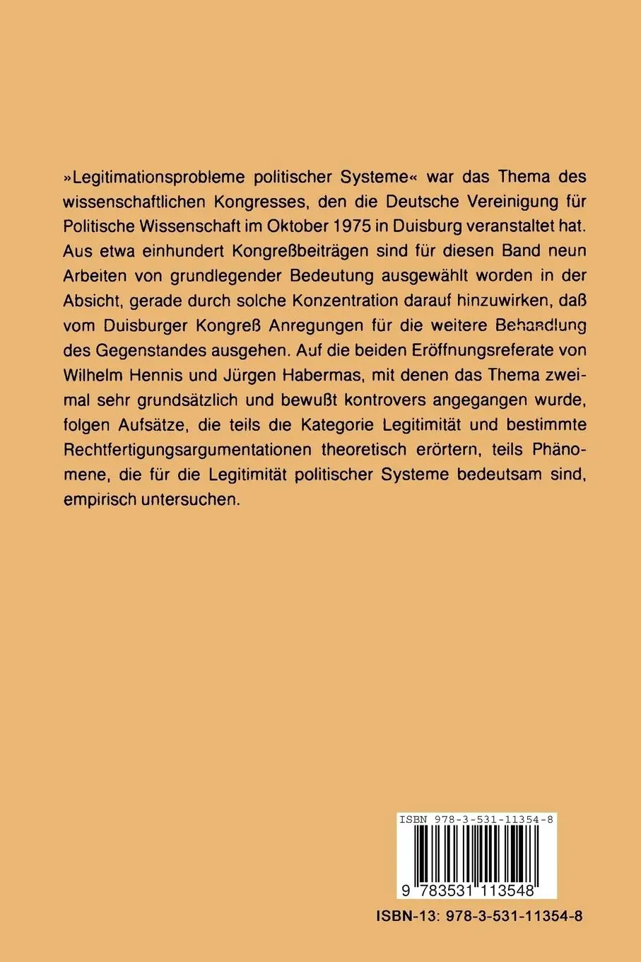 Rückseite: 9783531113548 | Legitimationsprobleme politischer Systeme | Peter Graf Kielmansegg