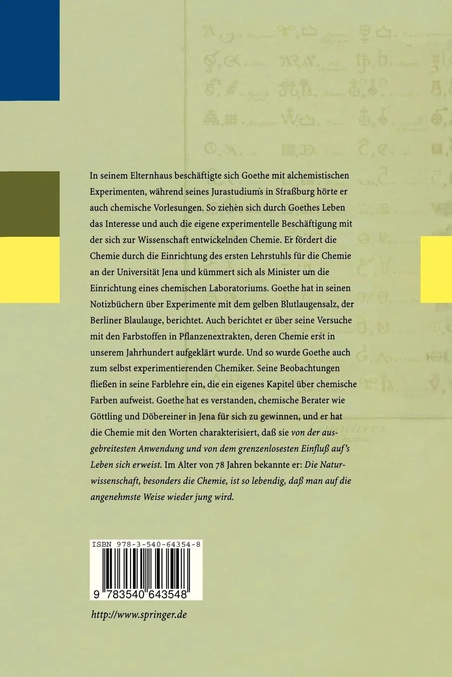 Rückseite: 9783540643548 | Goethe als Chemiker | Georg Schwedt | Buch | viii | Deutsch | 1998