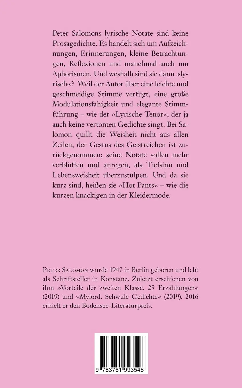 Rückseite: 9783751993548 | Hot Pants | Lyrische Notate | Peter Salomon | Taschenbuch | 124 S.