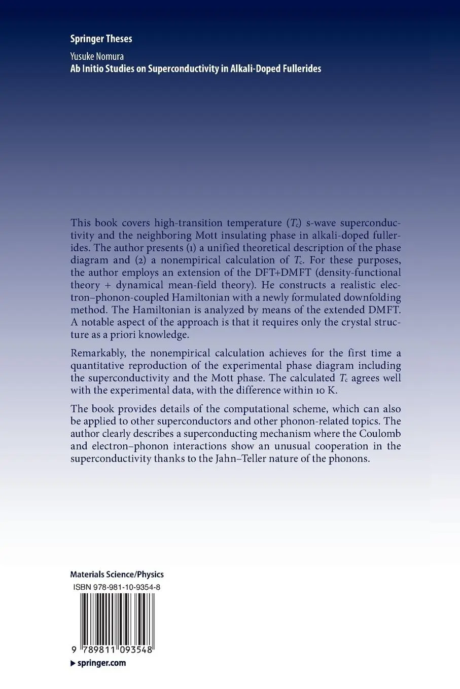 Rückseite: 9789811093548 | Ab Initio Studies on Superconductivity in Alkali-Doped Fullerides | xx