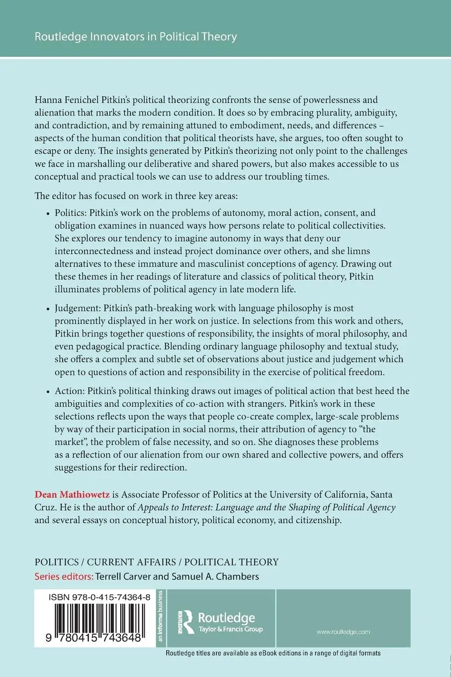 Rückseite: 9780415743648 | Hanna Fenichel Pitkin | Politics, Justice, Action | Dean Mathiowetz