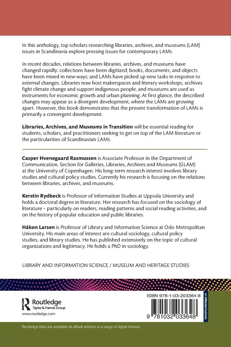 Rückseite: 9781032033648 | Libraries, Archives, and Museums in Transition | Håkon Larsen (u. a.)