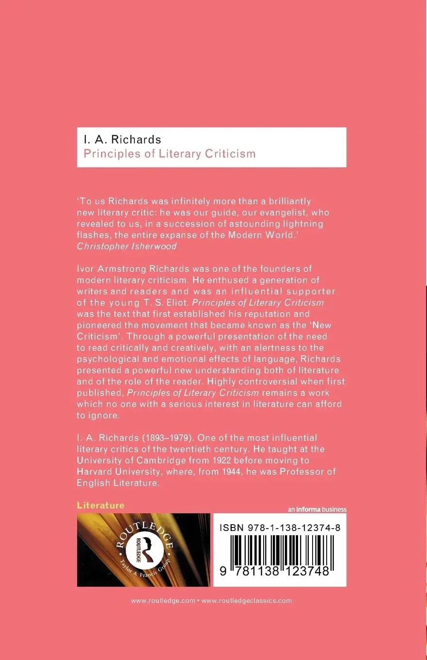 Rückseite: 9781138123748 | Principles of Literary Criticism | I. A. Richards | Taschenbuch | 2001
