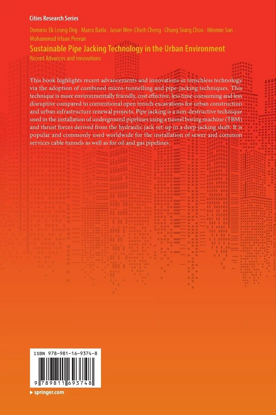Rückseite: 9789811693748 | Sustainable Pipe Jacking Technology in the Urban Environment | Buch