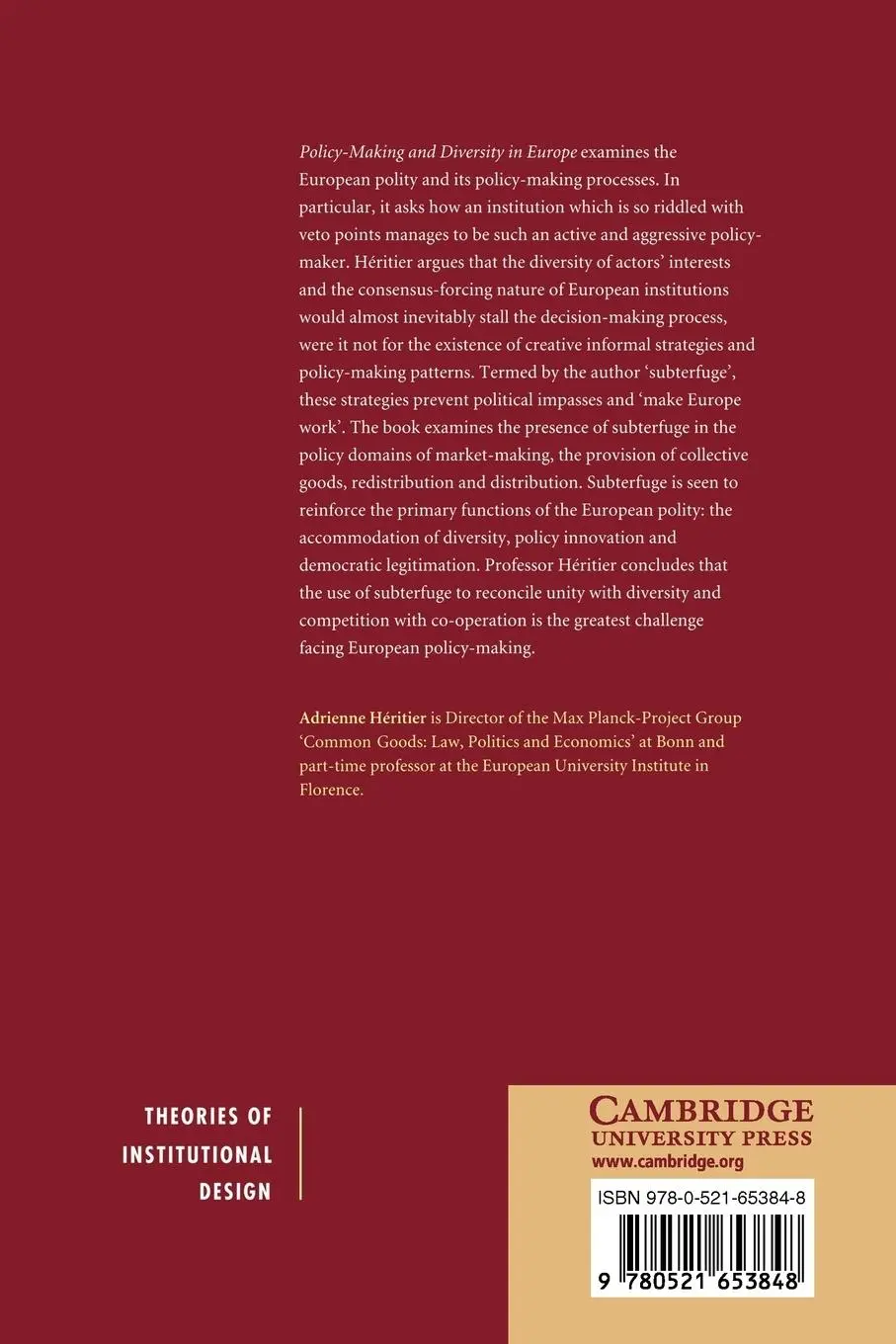Rückseite: 9780521653848 | Policy-Making and Diversity in Europe | Escape from Deadlock | Buch
