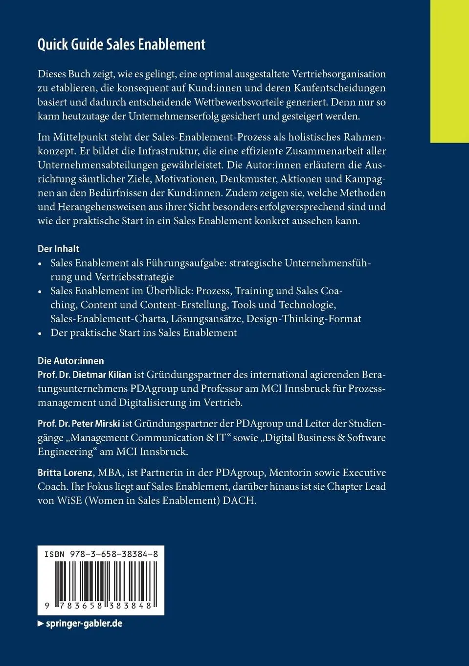 Rückseite: 9783658383848 | Quick Guide Sales Enablement | Dietmar Kilian (u. a.) | Taschenbuch