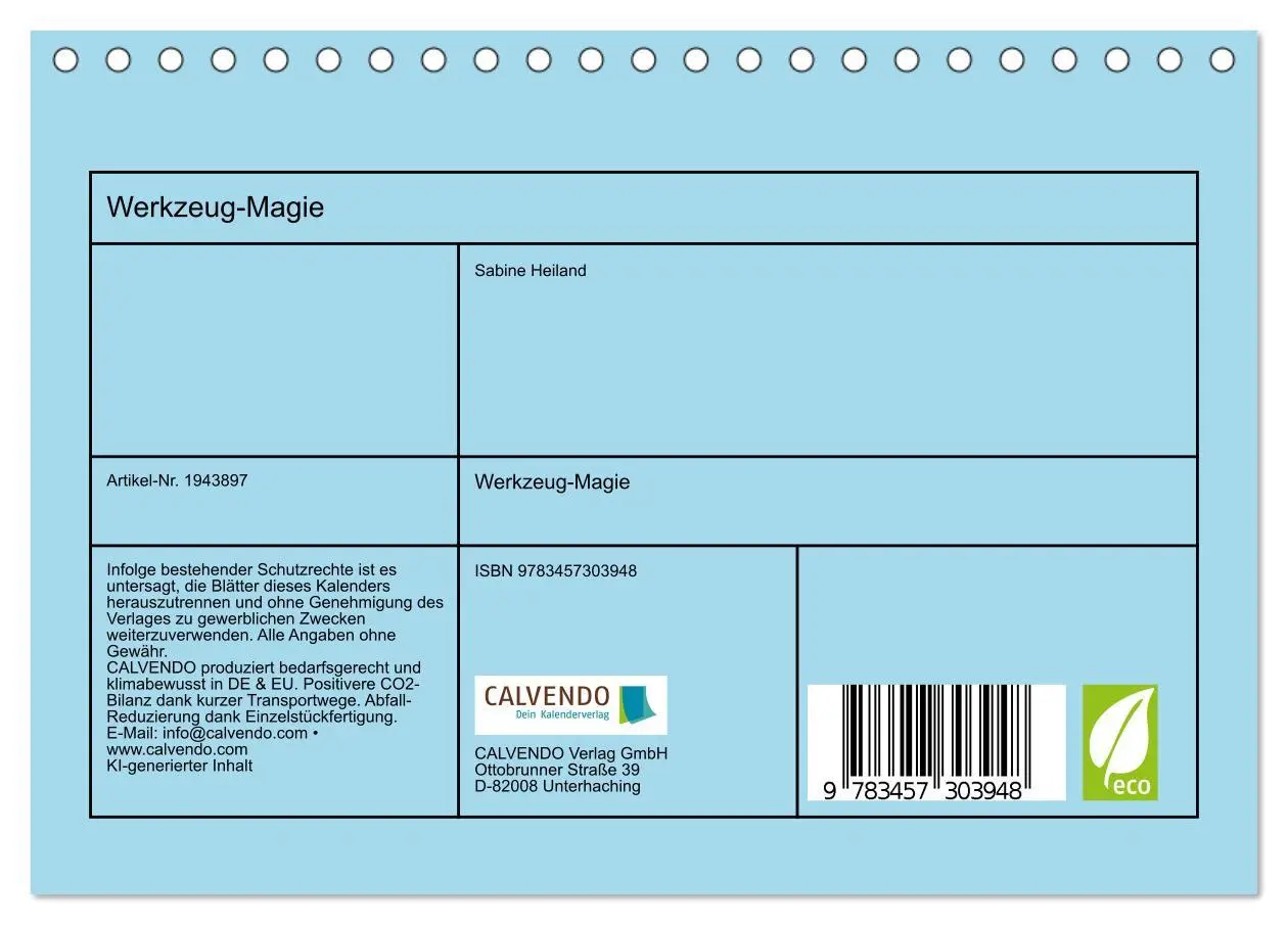 Bild: 9783457303948 | Werkzeug-Magie (Tischkalender 2026 DIN A5 quer), CALVENDO...
