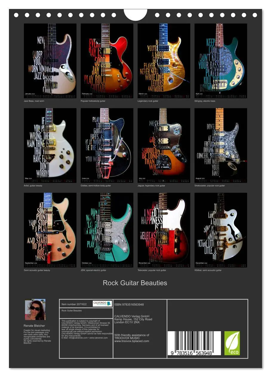 Bild: 9783516563948 | Rock Guitar Beauties (Wall Calendar 2026 DIN A4 portrait), CALVENDO...