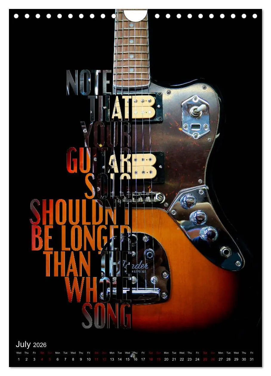 Bild: 9783516563948 | Rock Guitar Beauties (Wall Calendar 2026 DIN A4 portrait), CALVENDO...