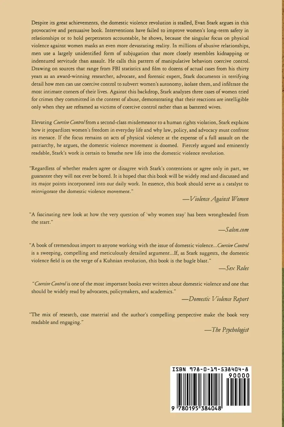 Rückseite: 9780195384048 | Coercive Control | The Entrapment of Women in Personal Life | Stark
