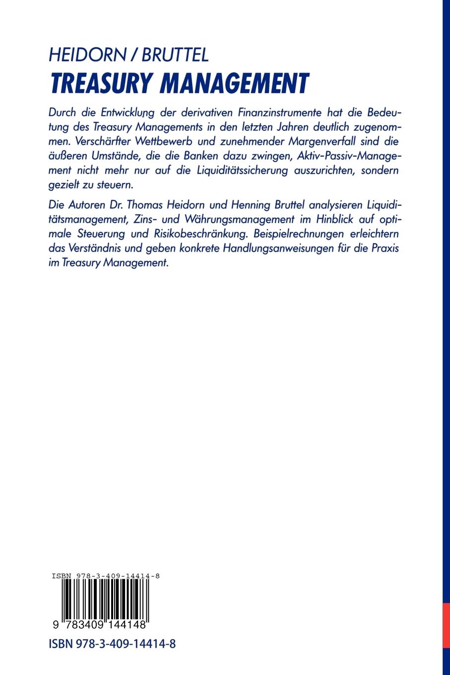 Rückseite: 9783409144148 | Treasury Management | Risiko · Analyse · Steuerung | Thomas Heidorn