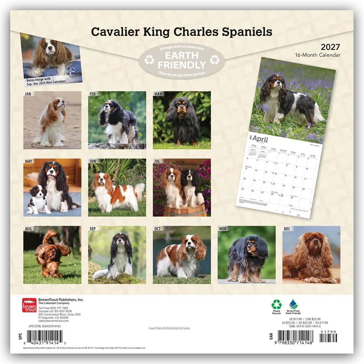 Rückseite: 9798330714148 | Cavalier King Charles Spaniels 2027 - 16-Monatskalender | Publishers