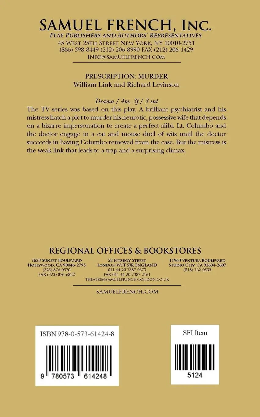 Rückseite: 9780573614248 | Prescription: Murder | William Link (u. a.) | Taschenbuch | Englisch