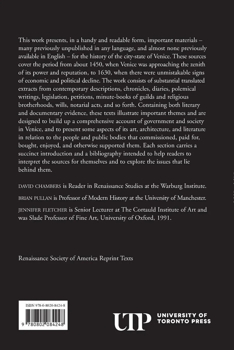 Rückseite: 9780802084248 | Venice | A Documentary History, 1450-1630 | David Chambers (u. a.)