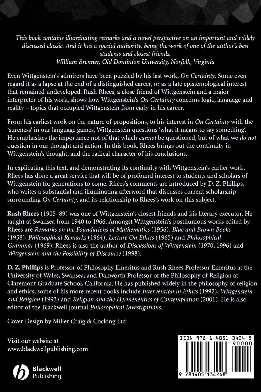 Rückseite: 9781405134248 | Wittgenstein s On Certainty | Rush Rhees | Taschenbuch | Englisch