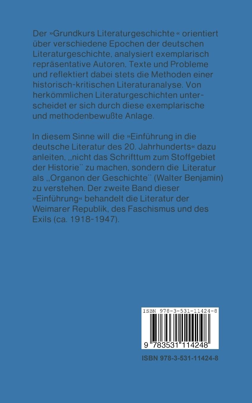 Rückseite: 9783531114248 | Einführung in die deutsche Literatur des 20. Jahrhunderts | Buch