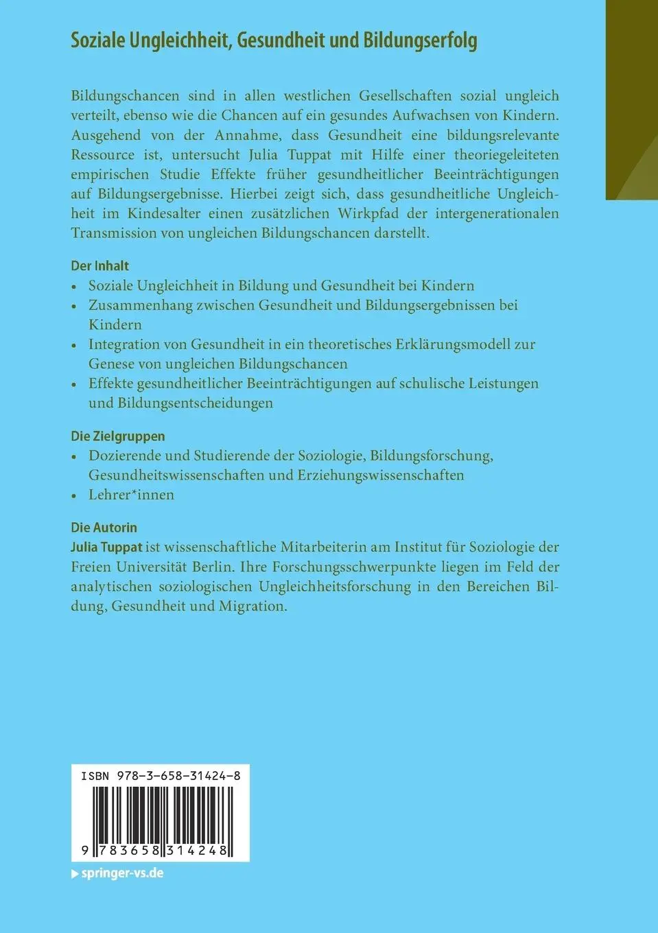Rückseite: 9783658314248 | Soziale Ungleichheit, Gesundheit und Bildungserfolg | Julia Tuppat