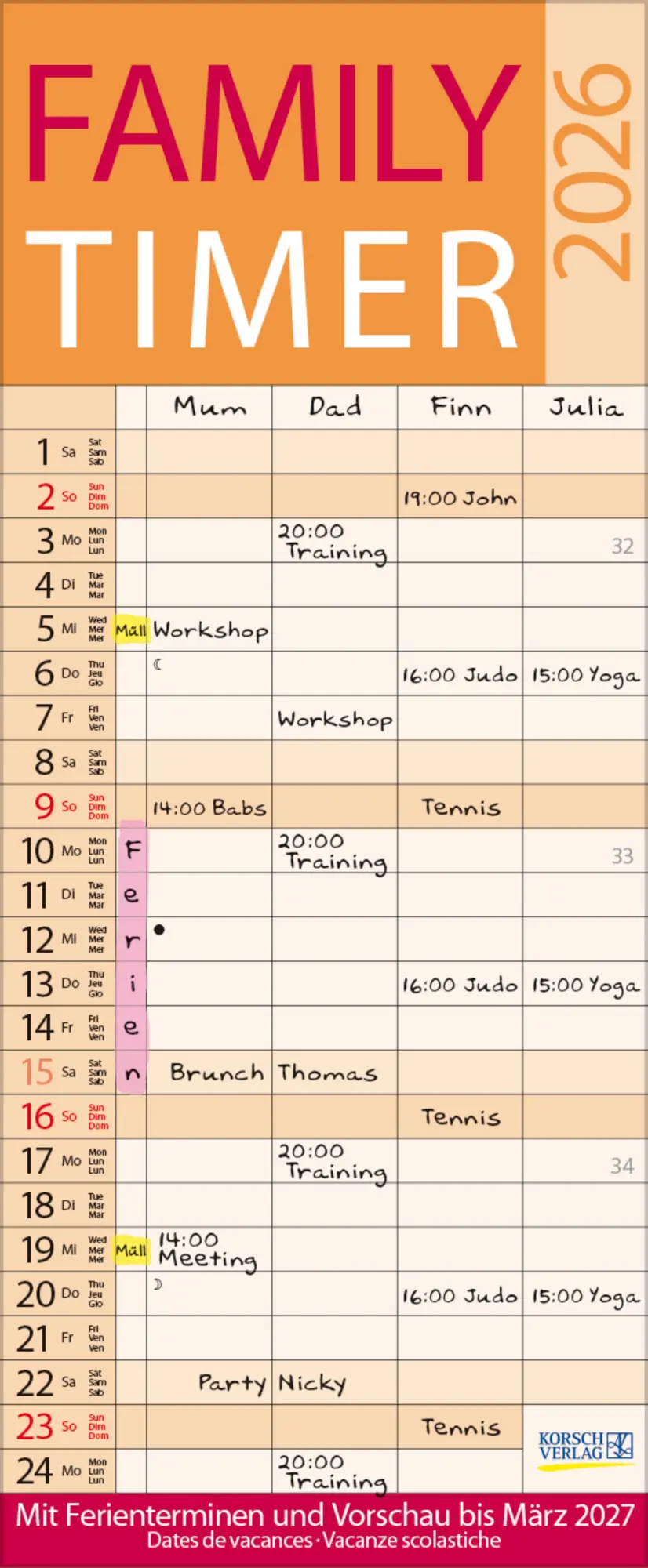 Cover: 9783731884248 | Family Timer Lifestyle 2026 | Verlag Korsch | Kalender | 14 S. | 2027