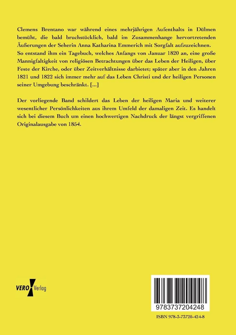 Rückseite: 9783737204248 | Leben der heiligen Jungfrau Maria | Anna Katharina Emmerich (u. a.)