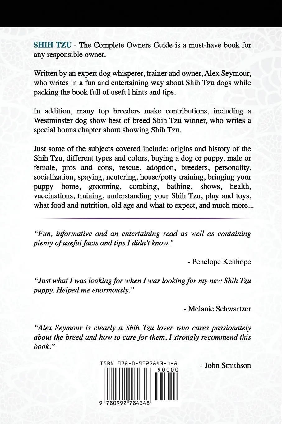 Rückseite: 9780992784348 | Shih Tzu Dogs - The Complete Owners Guide from Puppy to Old Age....