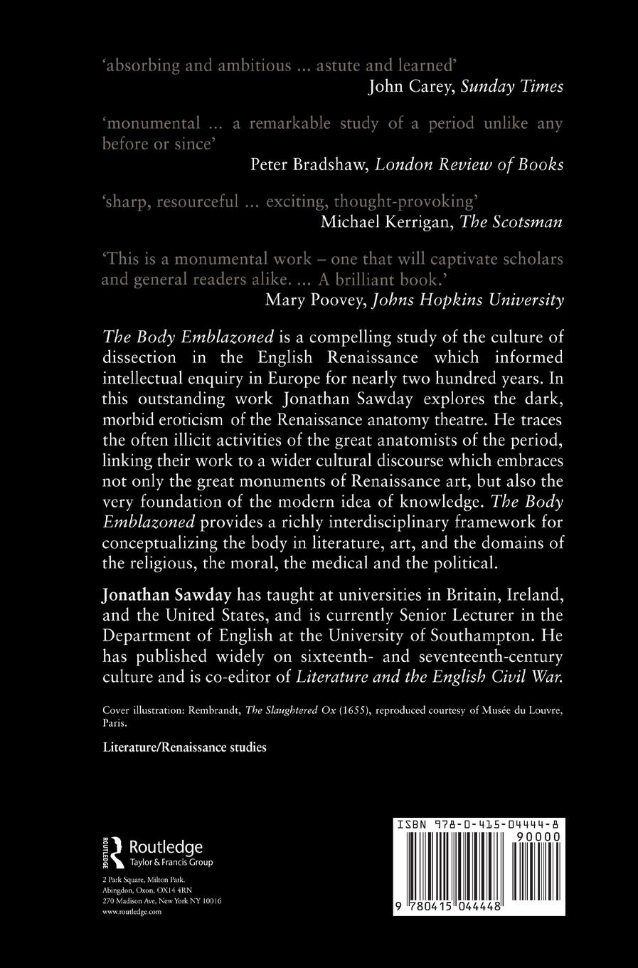Rückseite: 9780415044448 | The Body Emblazoned | Jonathan Sawday | Buch | Englisch | 1995