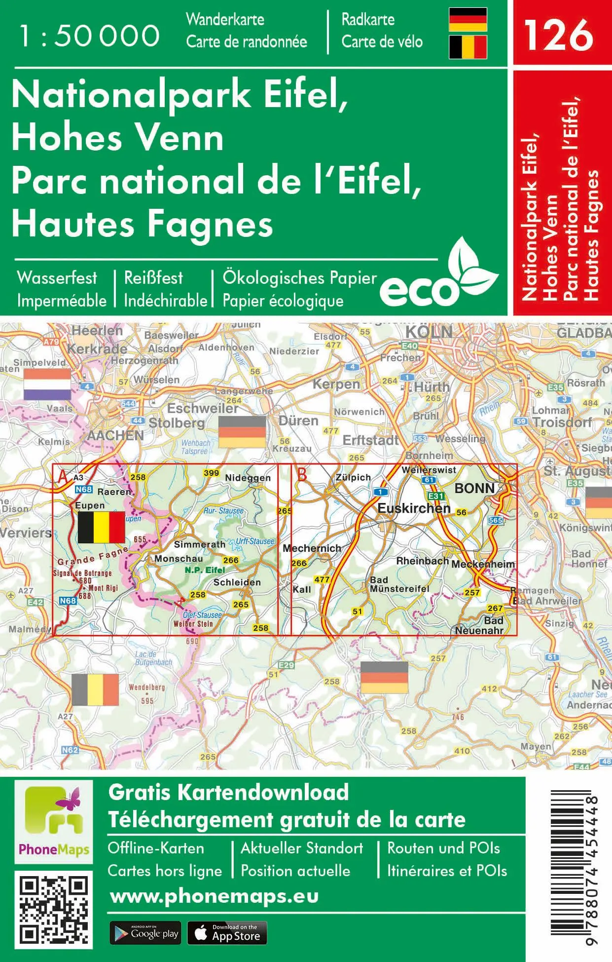 Rückseite: 9788074454448 | Nationalpark Eifel, Hohes Venn, Wander - Radkarte 1 : 50 000 | Berndt