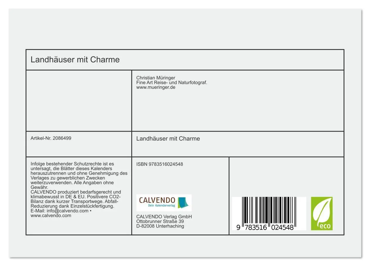 Bild: 9783516024548 | Landhäuser mit Charme (Tischkalender 2026 DIN A5 quer), CALVENDO...