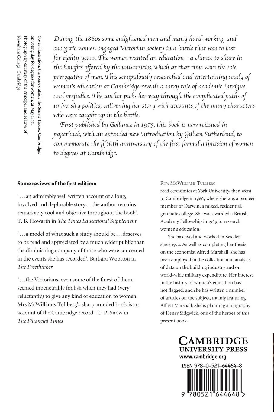 Rückseite: 9780521644648 | Women at Cambridge | Rita McWilliams Tullberg (u. a.) | Taschenbuch