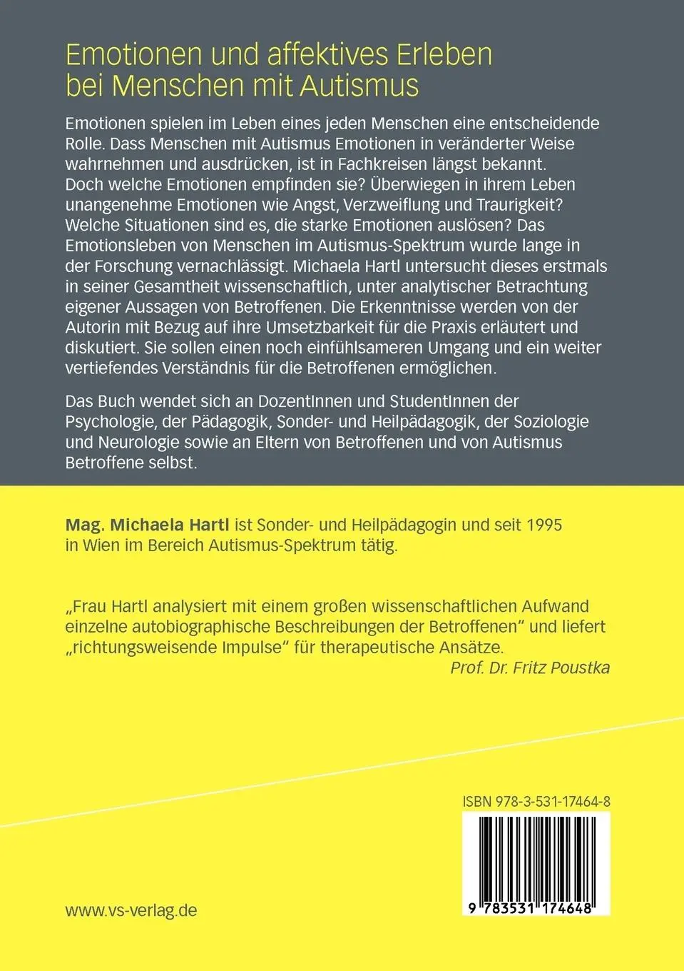 Rückseite: 9783531174648 | Emotionen und affektives Erleben bei Menschen mit Autismus | Hartl