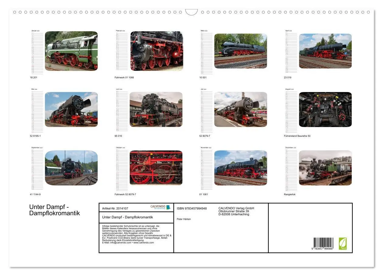 Bild: 9783457994948 | Unter Dampf - Dampflokromantik (Wandkalender 2026 DIN A2 quer),...