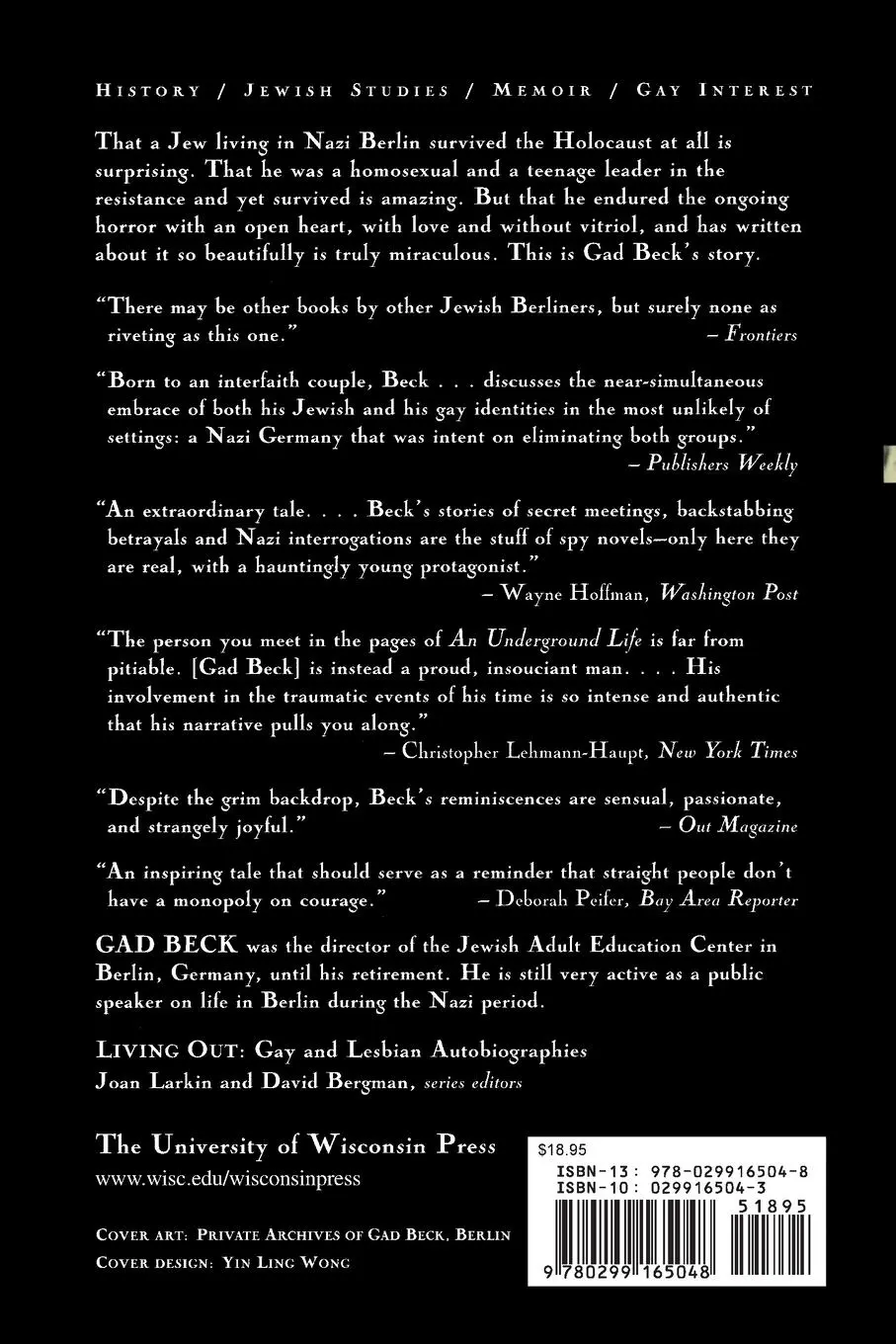 Rückseite: 9780299165048 | An Underground Life | Memoirs of a Gay Jew in Nazi Berlin | Gad Beck