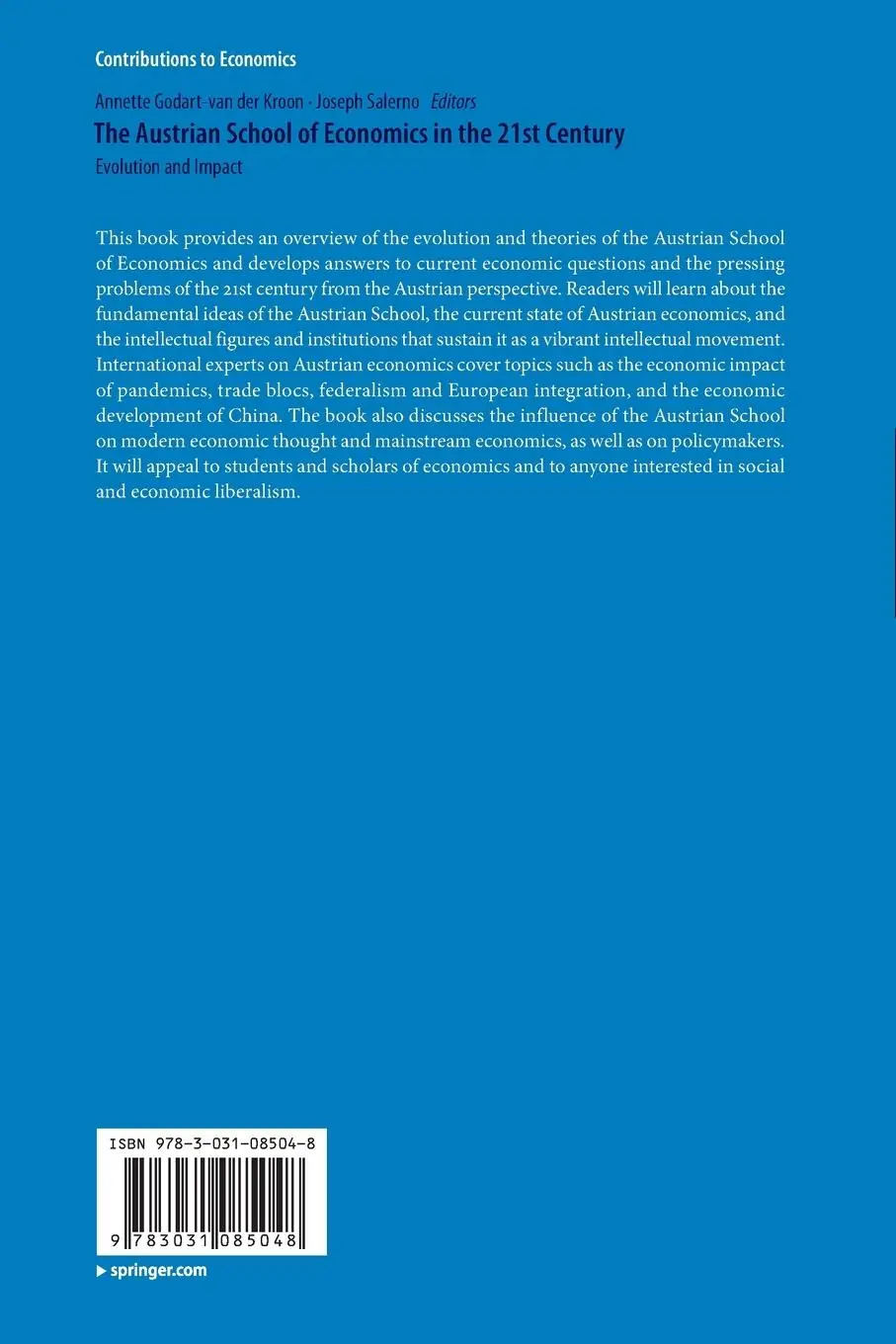 Rückseite: 9783031085048 | The Austrian School of Economics in the 21st Century | Salerno (u. a.)