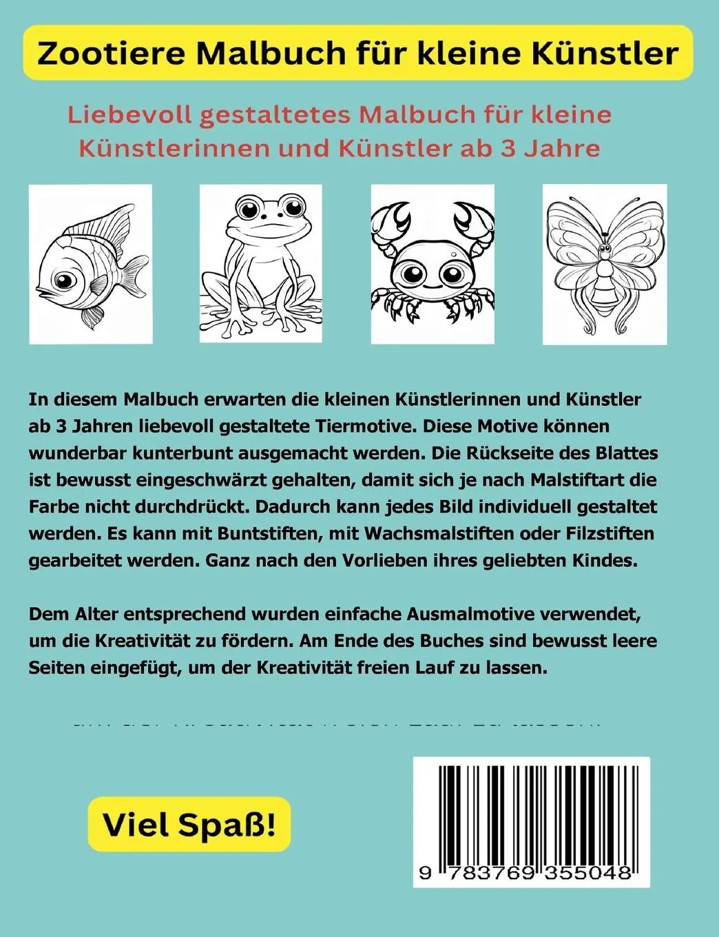 Rückseite: 9783769355048 | Zootiere Malbuch für kleine Künstler ab 3 Jahren | Stefani Maler