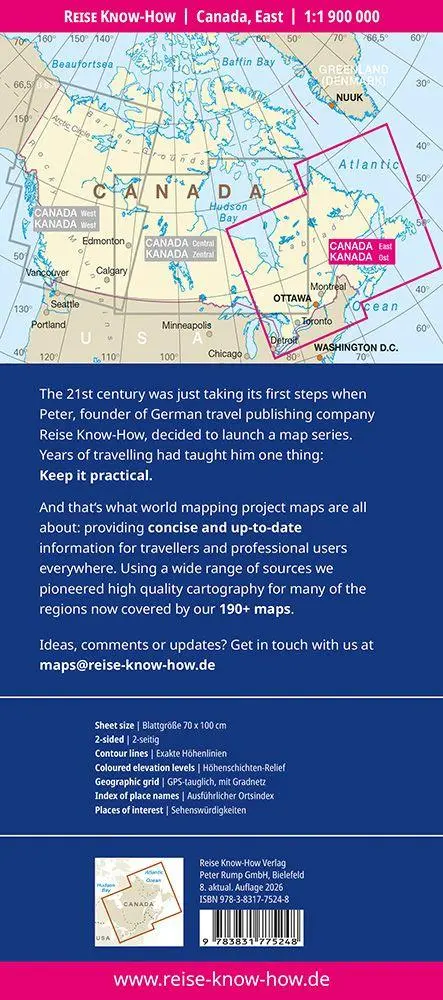 Bild: 9783831775248 | Reise Know-How Landkarte Kanada, Ost Canada, East (1:1.900.000) | 2 S.